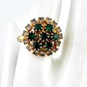Vintage Green and Grey Rhinestone Gold Toned Ring Adjustable Bundle 3/$15